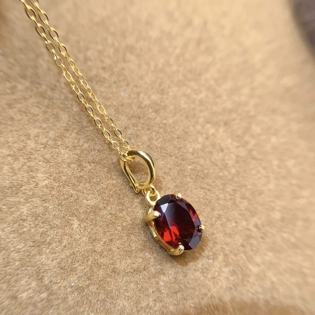 Natural Garnet Oval Pendant Necklace - view 4