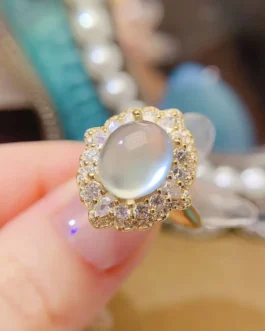 Natural Prehnite Bright Oval Ring