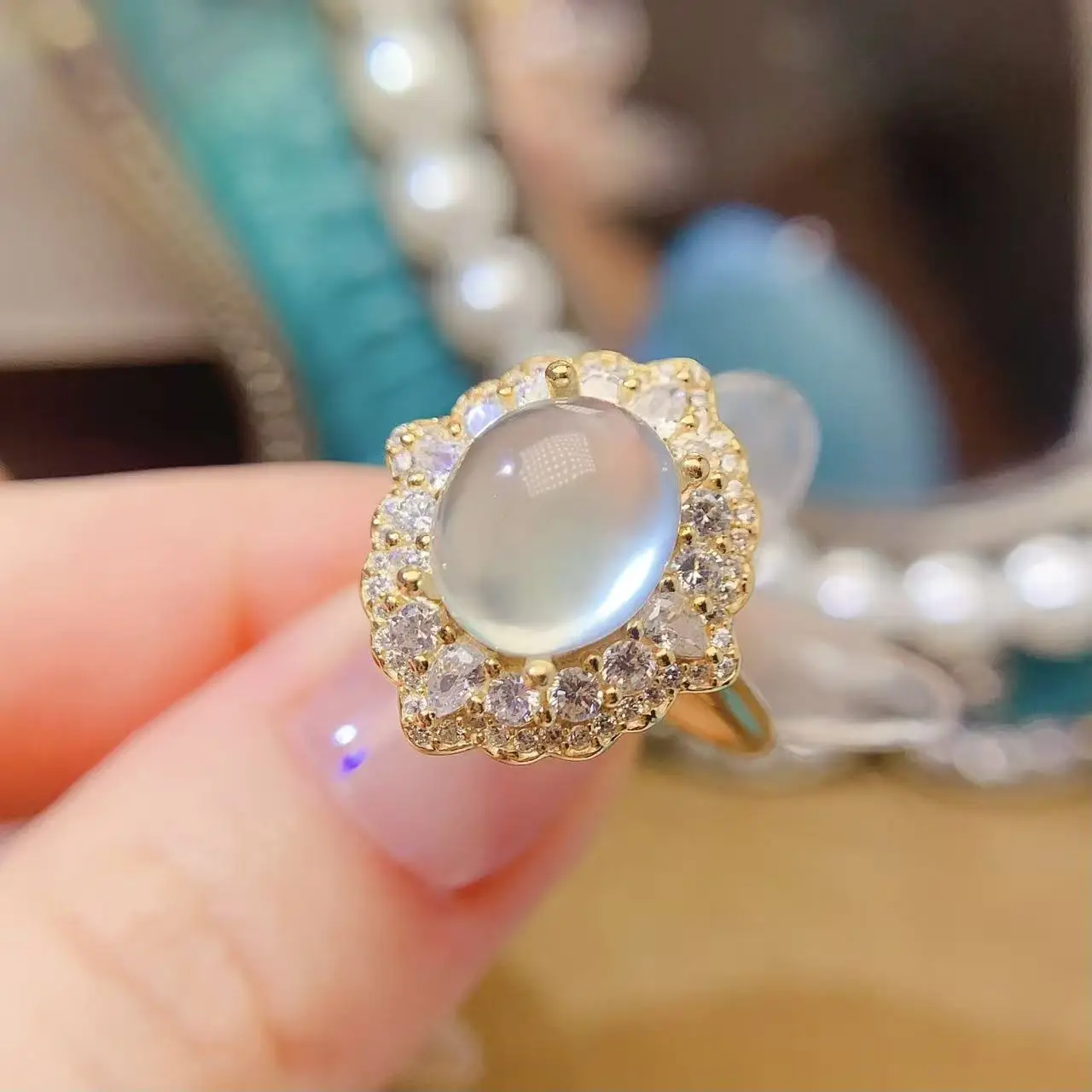 Natural Prehnite Bright Oval Ring - view 2