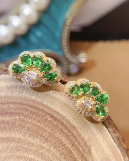 Natural Tsavorite Cluster Stud Earrings