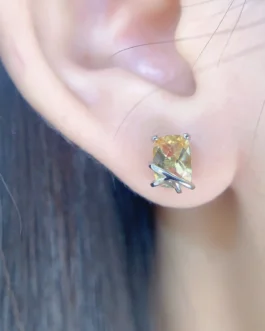 Natural Citrine Rectangle Stud Earrings