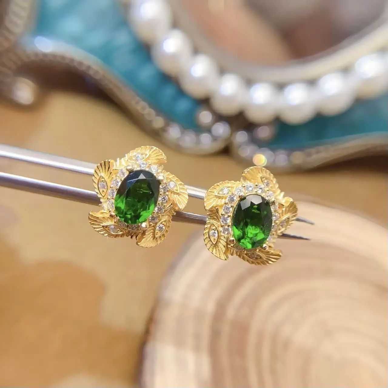 Natural Diopside Aura Earrings - view 1