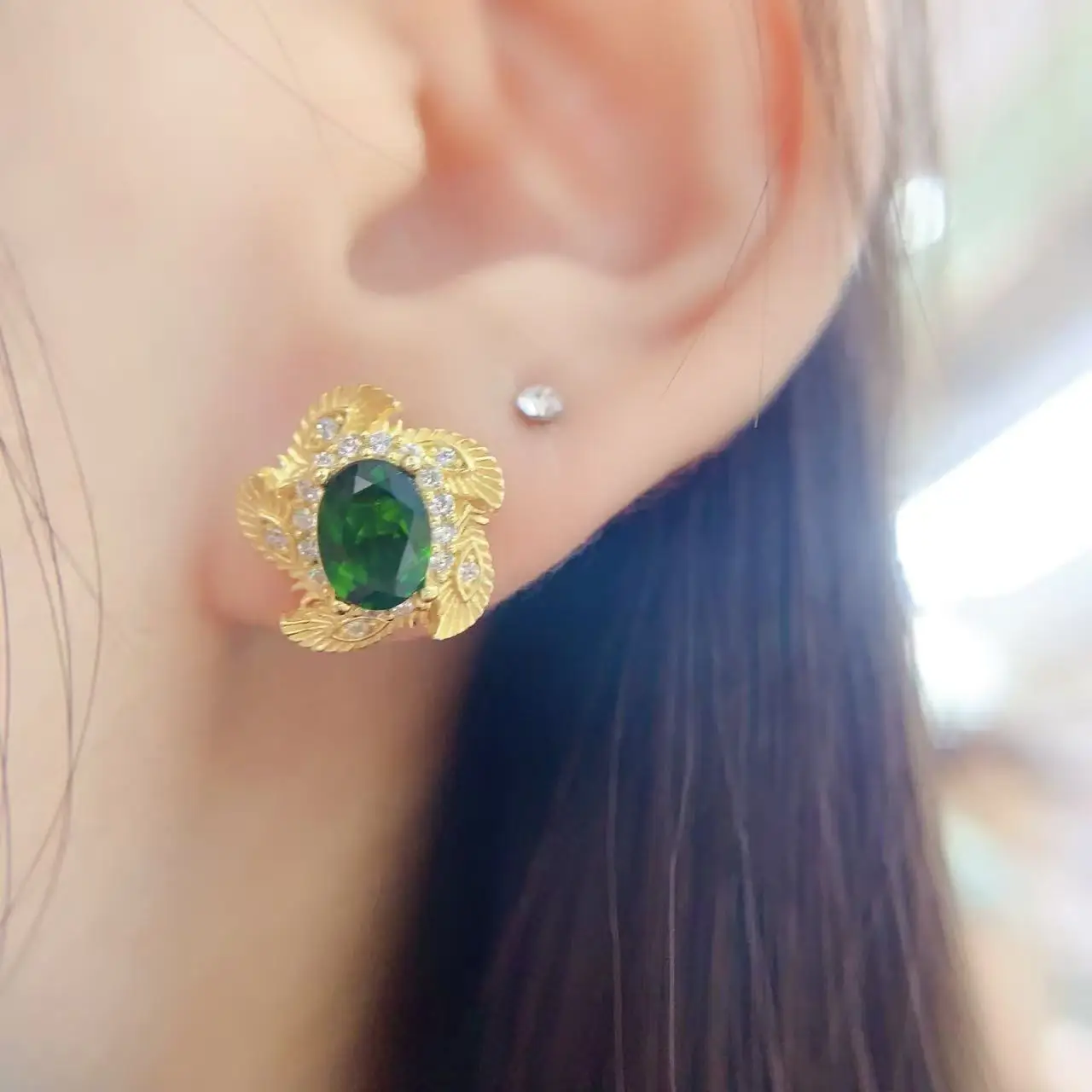 Natural Diopside Aura Earrings - view 4
