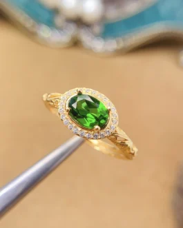 Natural Diopside Luxury Halo Ring