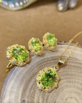 Natural Peridot Bridal Jewelry Set