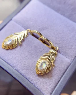 Natural Moonstone Feather Earrings