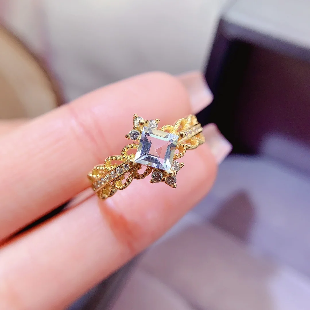 Natural Aquamarine Petite Emerald Ring - view 4