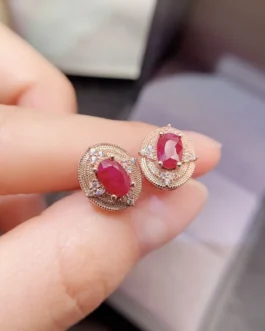 Natural Ruby Oval Earrings
