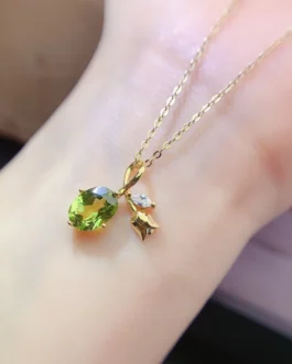 Natural Peridot Oval Pendant Necklace