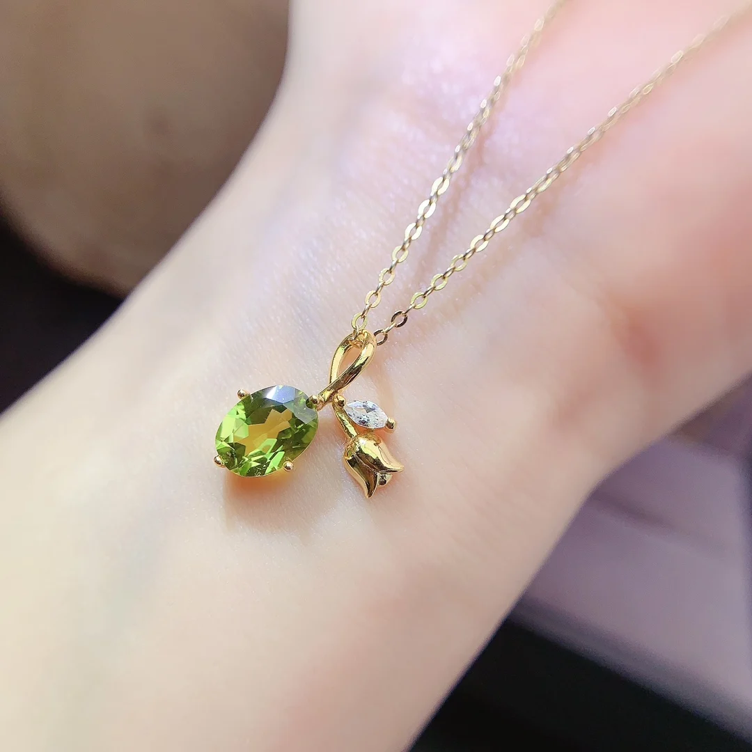 Natural Peridot Oval Pendant Necklace - view 2