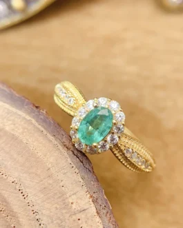 Natural Emerald Braided Halo Ring