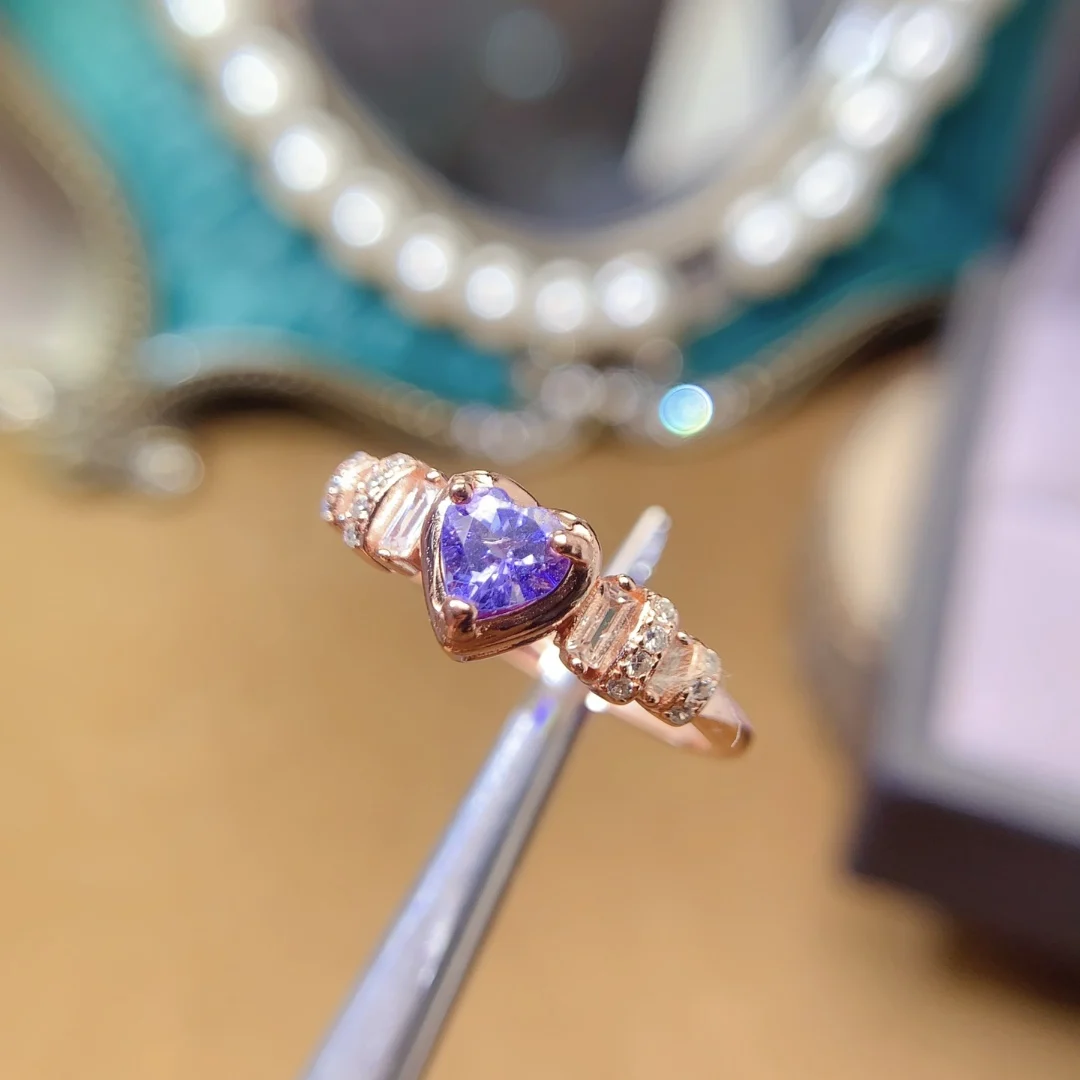 Natural Tanzanite Heart Ring - view 1