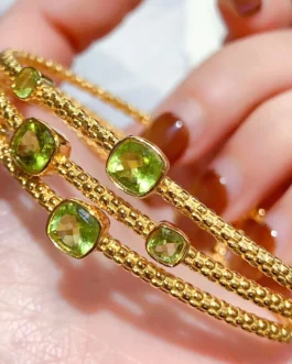 Natural Peridot Dainty Bangle
