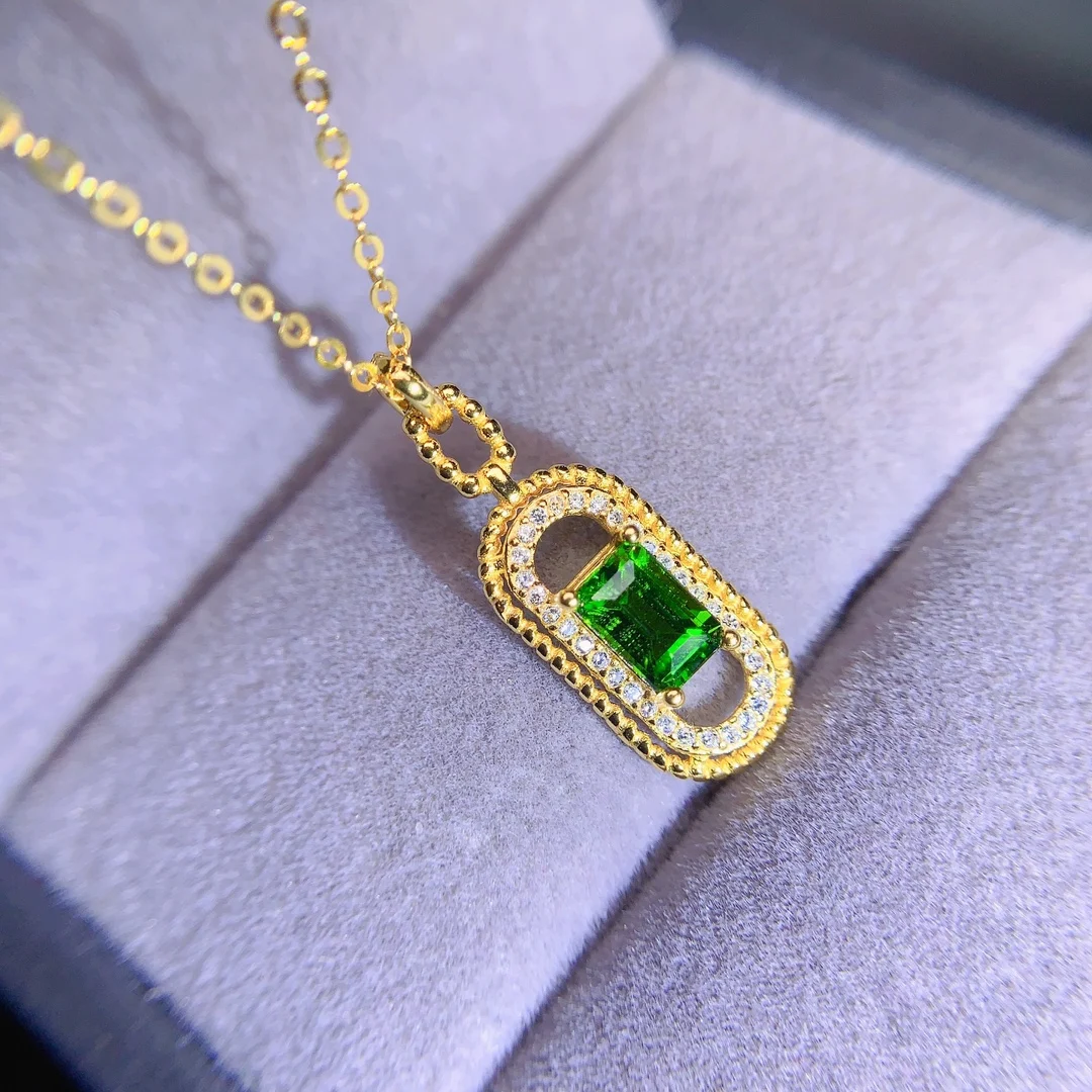 Natural Diopside Octagon Pendant - view 1