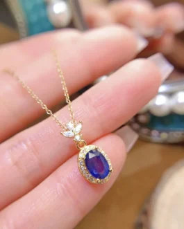 Natural Sapphire Crown Pendant Necklace