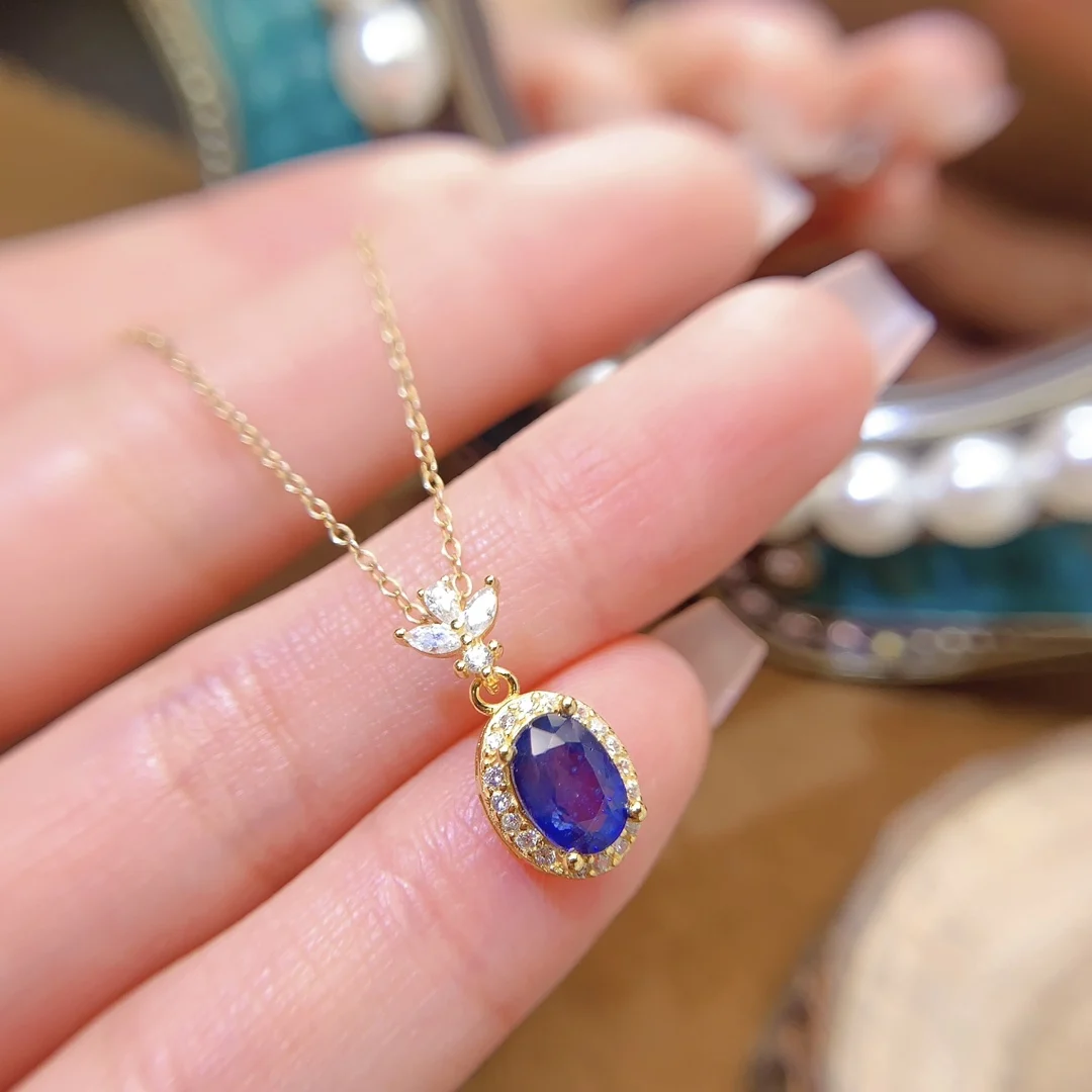 Natural Sapphire Crown Pendant Necklace - view 1