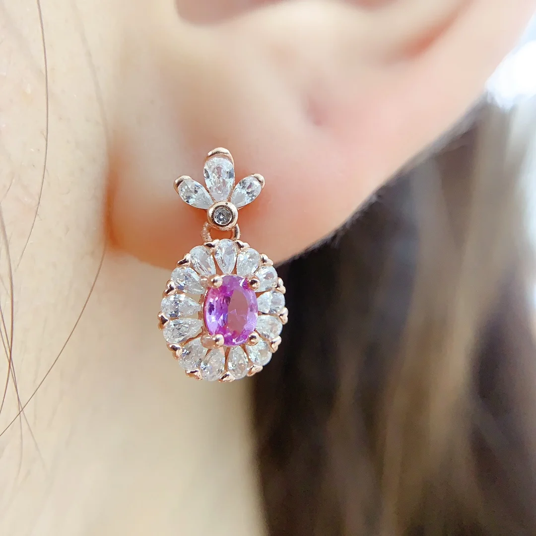 Natural Sapphire Pink Stud Earrings - view 3