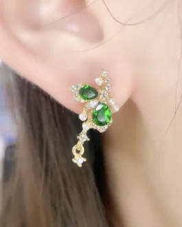 Natural Diopside Pear Stud Earrings