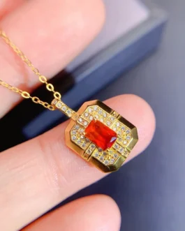 Natural Garnet Square Pendant