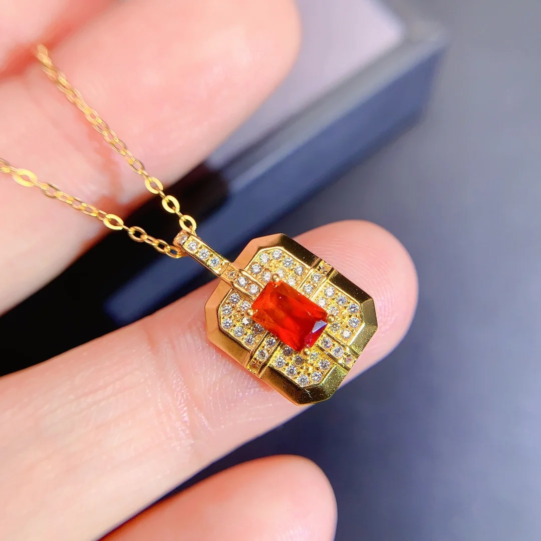 Natural Garnet Square Pendant - view 1