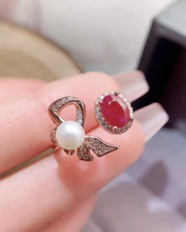 Natural Ruby Bow Pearl Ring