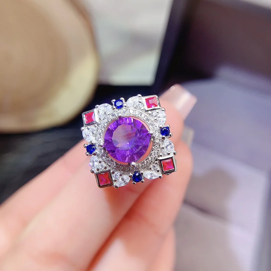 Natural Amethyst Round Halo Ring - view 1