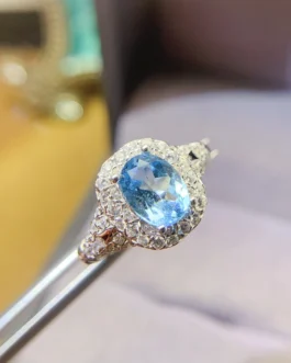 Natural Topaz Halo Band Ring