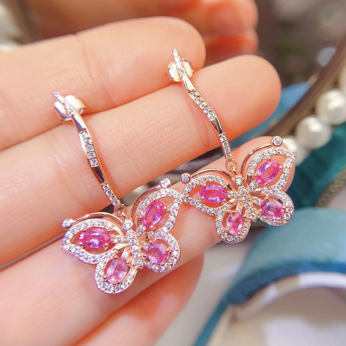 Natural Sapphire Pink Drop Earrings - view 1