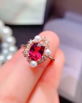 Natural Garnet Pearl Halo Ring