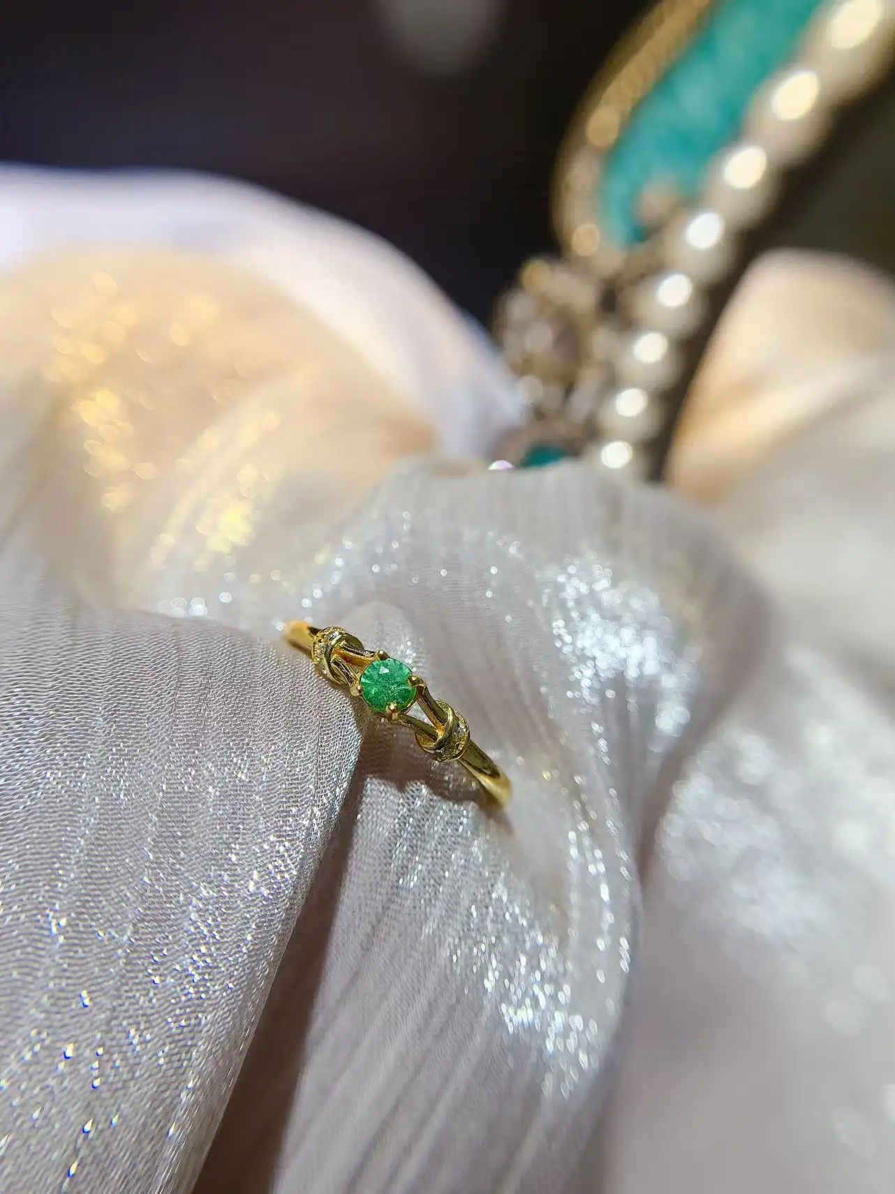 Natural Emerald Dainty Round Ring - view 2