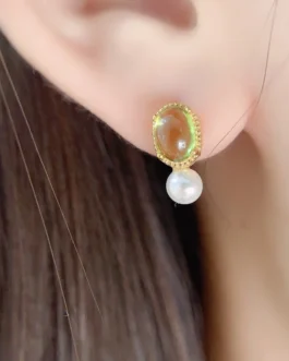 Natural Peridot Pearl Drop Earrings