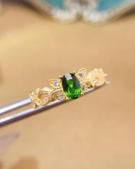 Natural Diopside Slim Halo Ring