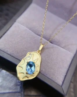 Natural Topaz Lotus Leaf Pendant