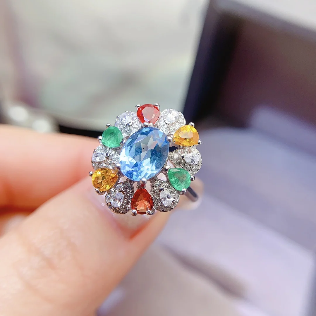 Natural Topaz Multicolour Halo Ring - view 1