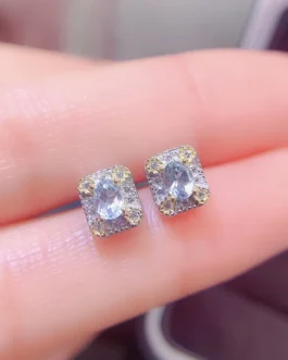 Natural Aquamarine Halo Stud Earrings