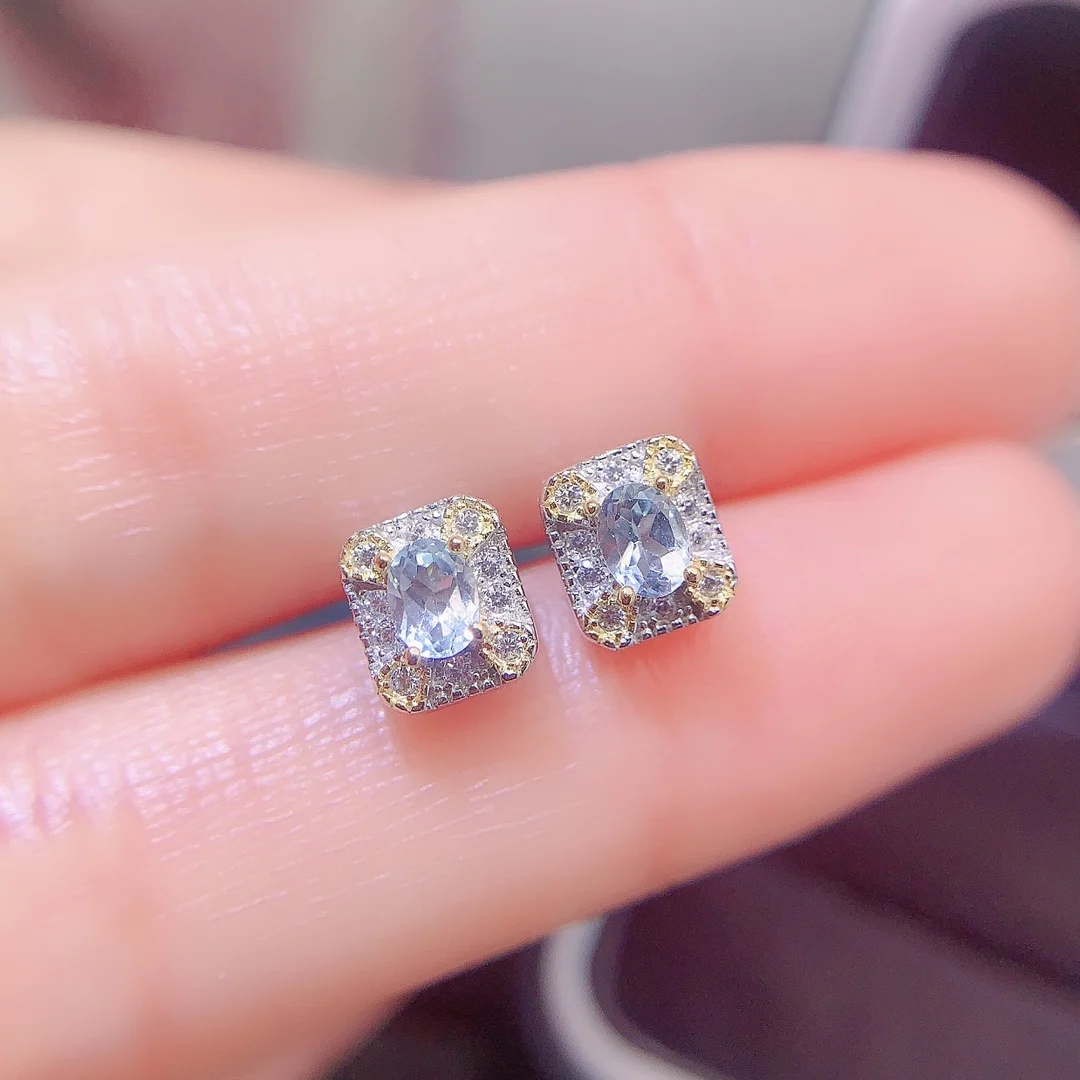 Natural Aquamarine Halo Stud Earrings - view 1