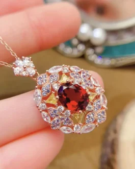 Natural Garnet Ornate Pendant Necklace