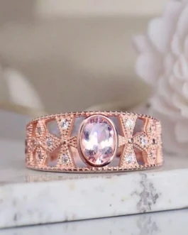 Natural Morganite Oval Halo Ring