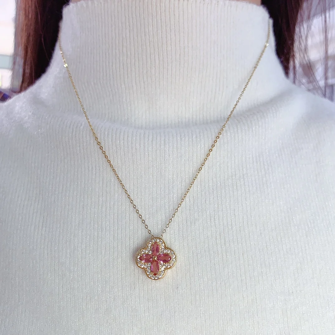 Natural Pink Sapphire Clover Pendant - view 3