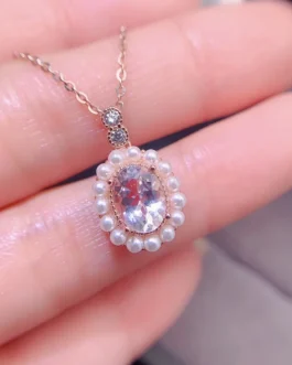 Natural Morganite Pearl Halo Pendant