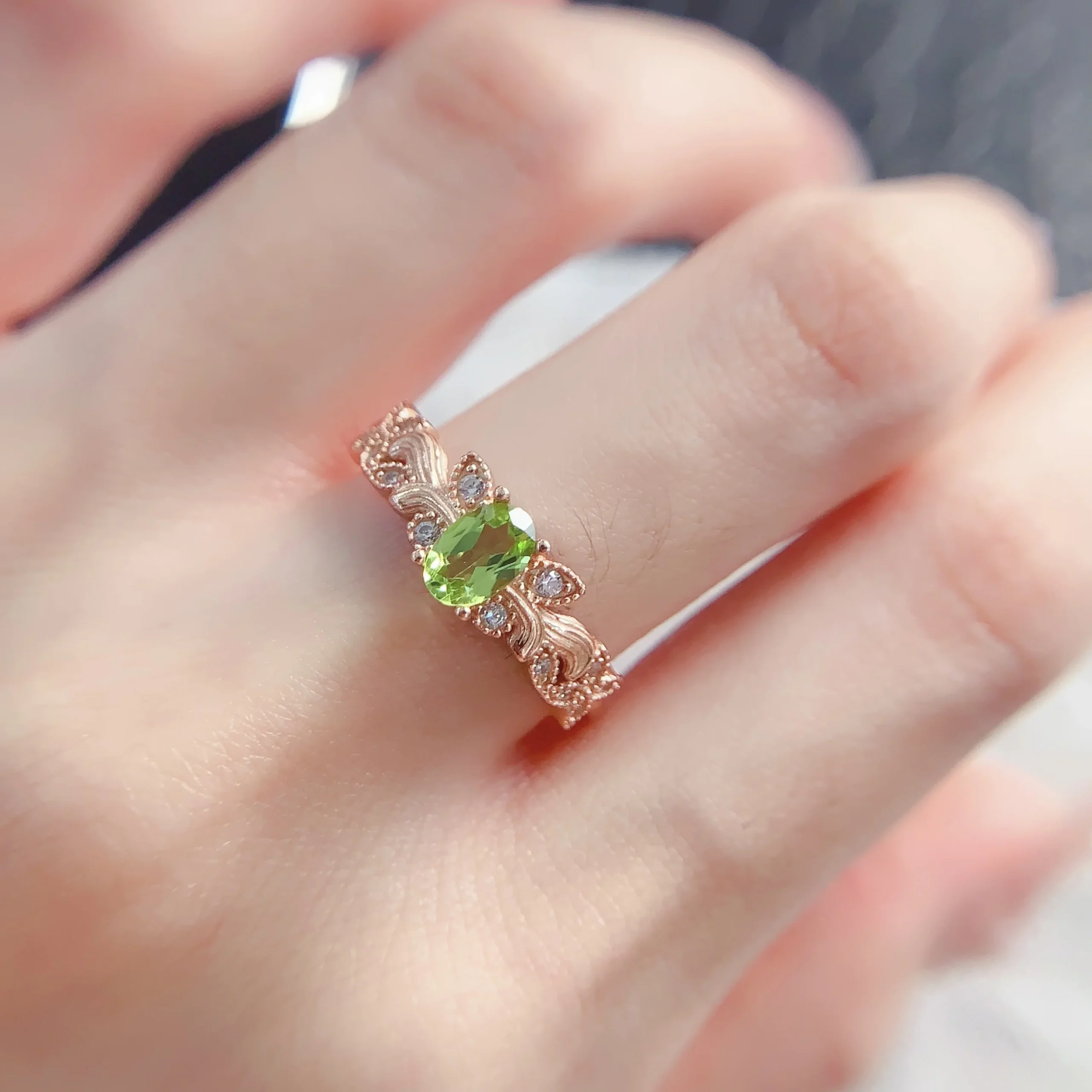 Natural Peridot Dainty Oval Ring - view 2