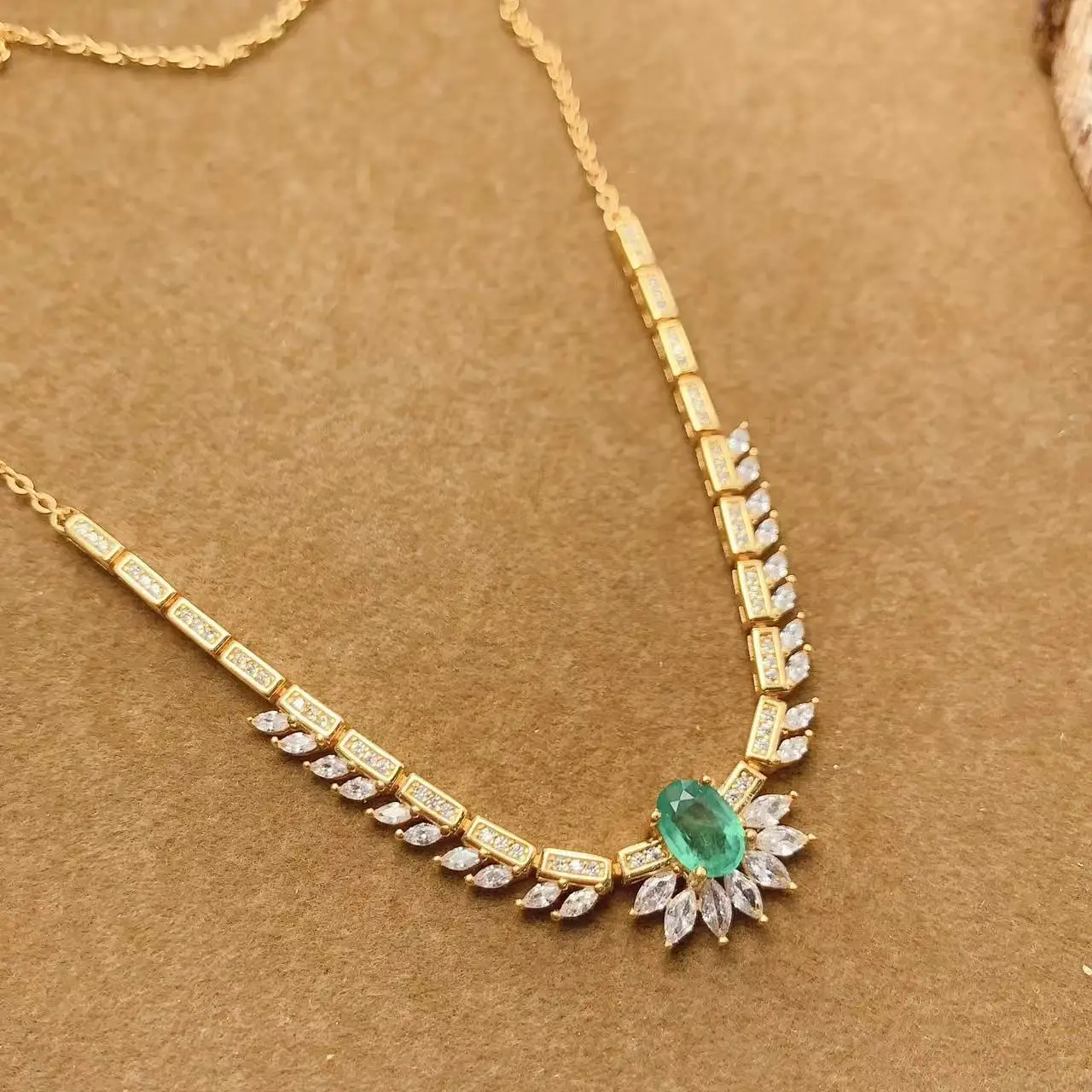 Natural Emerald Marquise Pendant Necklace - view 1