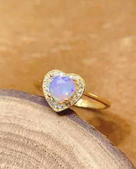 Natural Opal Heart Solitaire Ring