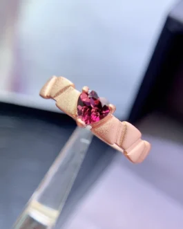 Natural Garnet Heart Bamboo Ring