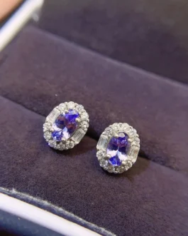 Natural Tanzanite Halo Stud Earrings