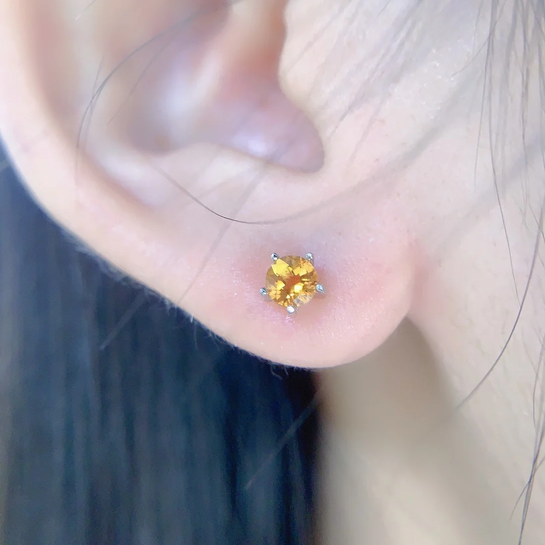 Natural Citrine Round Stud Earrings - view 2