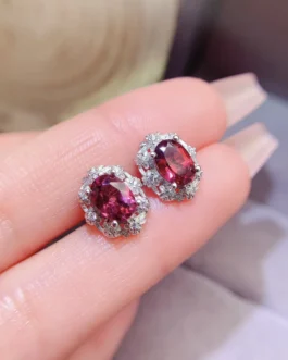 Natural Garnet Oval Stud Earrings