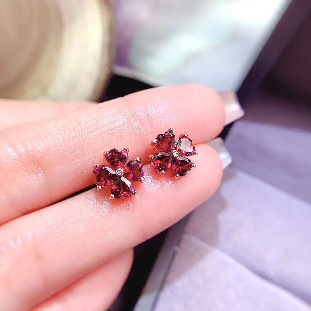 Natural Garnet Heart Stud Earrings - view 3