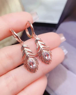 Natural Morganite Feather Earrings