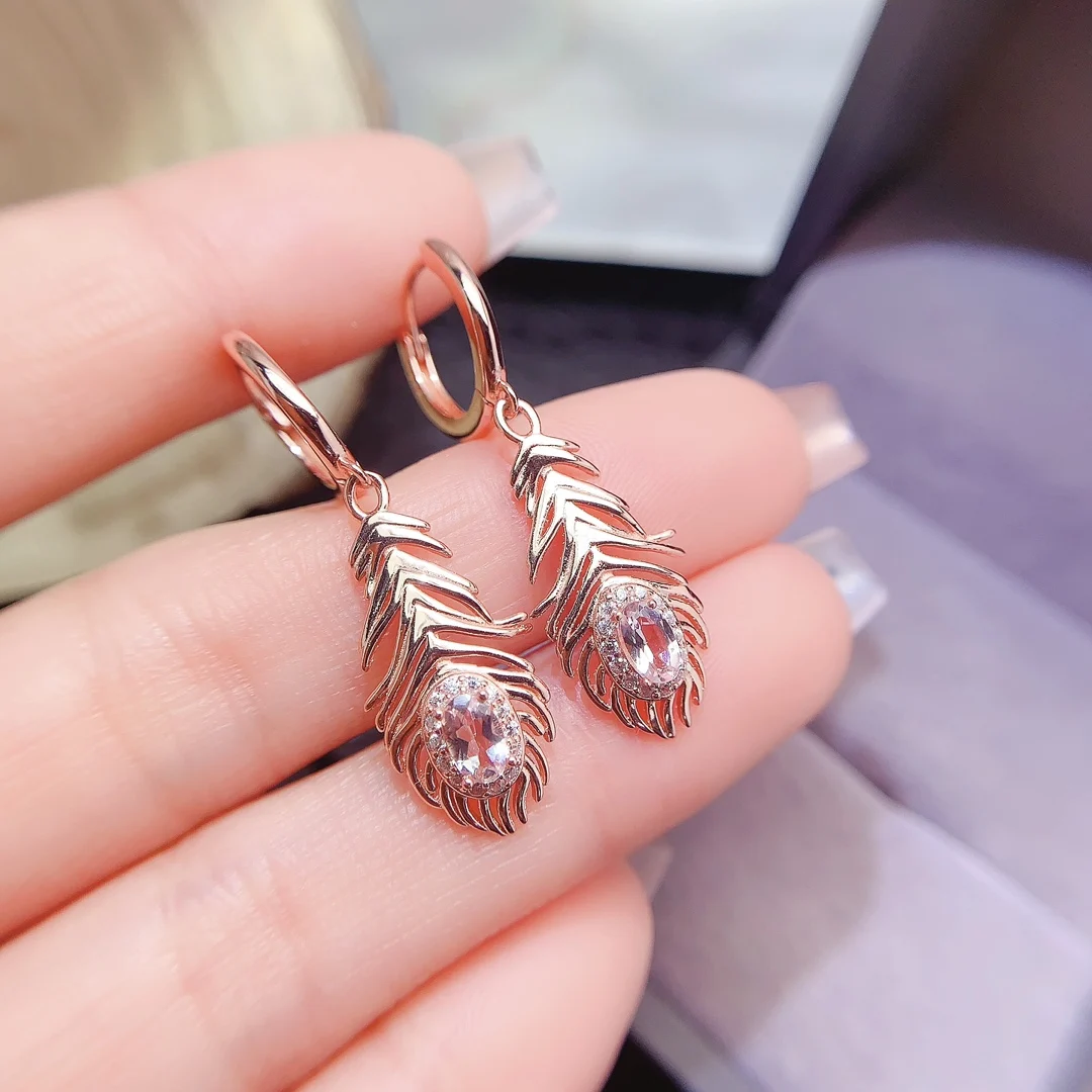 Natural Morganite Feather Earrings - view 1